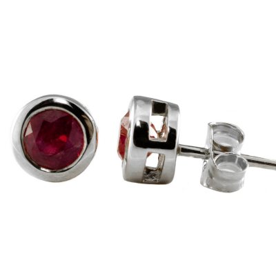 Solid 14k White Gold Solitaire Created Ruby Bezel-Set Bar Charm