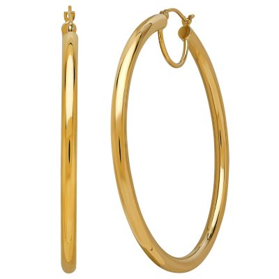 14K Yellow Gold 3x50mm Round Hoop Earrings - Sam's Club