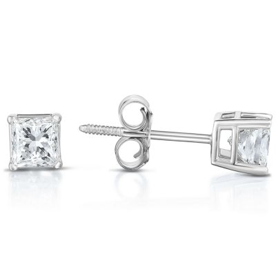 0.72 CT T.W. Princess-Cut Diamond Stud Earrings in 14K White Gold (I ...