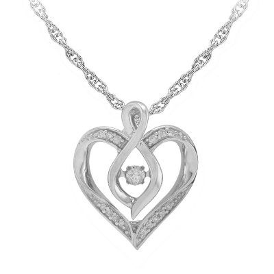 0.10 CT. T.W. Silver Diamond Heart Pendant Necklace (I, I1, IGI ...