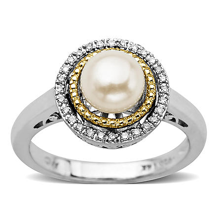 freshwater birthstone 14k accent pearl sterling diamond ring yellow silver gold