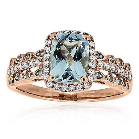 Aquamarine and Diamond Ring in 14K Rose Gold - Sam's Club