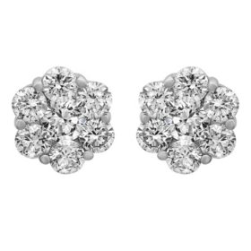 S Collection 1.0 CT. T.W. Diamond Flower Stud Earrings in 14K White ...