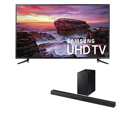Samsung 58″ 4K Ultra HD Smart LED TV + Samsung 2.1-Channel Soundbar with Wireless Active Subwoofer