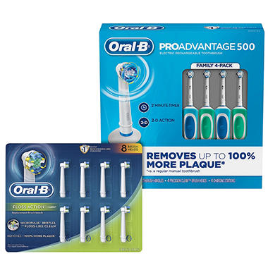 Oral-B PROAdvantage 500 Rechargeable Toothbrush & Floss Action Brush Head Bundle