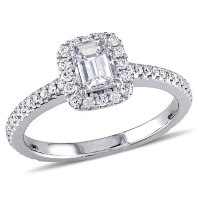 Allura 0.87 CT. T.W. Emerald-Cut Diamond Halo Engagement Ring in 14K ...