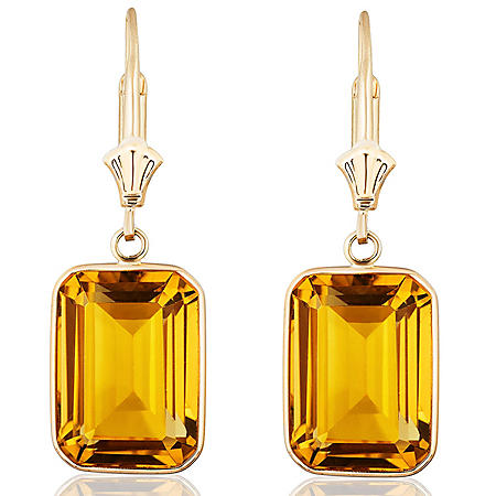 Emerald Cut Citrine Dangle Earrings in 14 Karat Yellow Gold - Sam's Club