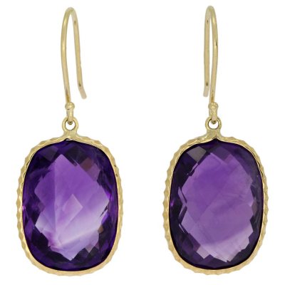 Cushion Cut Purple African Amethyst Dangle Earrings in 14 Karat Yellow ...