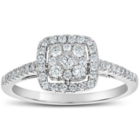 0.50 CT. T.W. Cushion Shaped Diamond Engagement Ring in 14 Karat White ...