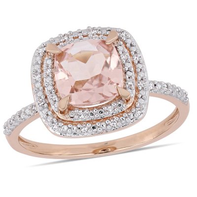 1.2 CT Morganite And Diamond-Accent Double Halo Ring In 14K Rose Gold ...