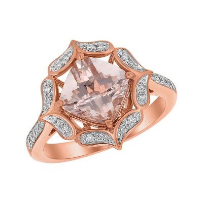 S Collection Morganite And Diamond Flower Halo Ring In 14K Pink Gold ...