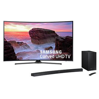 Samsung 55″ UN55MU650D 4K Ultra HD Smart Curved LED TV + Samsung 2.1-Channel 260W Curved Soundbar System with 6.5″ Wireless Subwoofer
