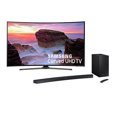Samsung UN65MU650D 65″ 4K Ultra HD Curved Smart LED TV + Samsung 2.1-Channel Curved Soundbar System with 6.5″ Wireless Subwoofer