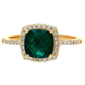 Created Emerald Ring with Diamond Accent in 14K Yellow Gold - Sam's Club