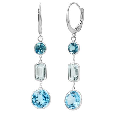 7.25 Carat Swiss Blue Topaz And Aquamarine Dangle Earrings In 14 Karat 