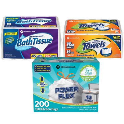 Member's Mark Premium Paper Towel, Bath Tissue and Power Flex Tall ...