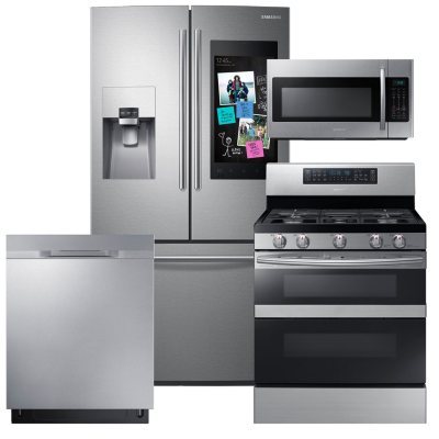 SAMSUNG Family Hub ™ Refrigerator, Flex Duo™ Gas Range, Microwave, and