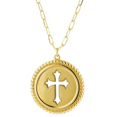 14K Round Cut Out Cross Medallion Necklace, 22