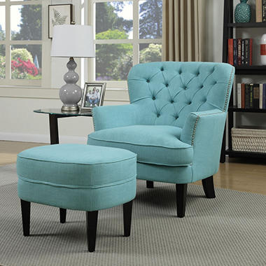 Athena Button-Tufted Accent Chair and Ottoman