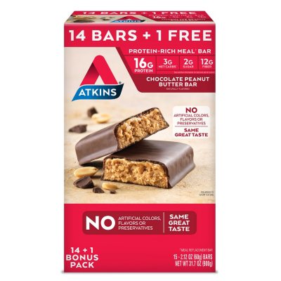 Atkins Meal Bars Chocolate Peanut Butter Pack (14 + 1 Bonus Bar) - Sam ...