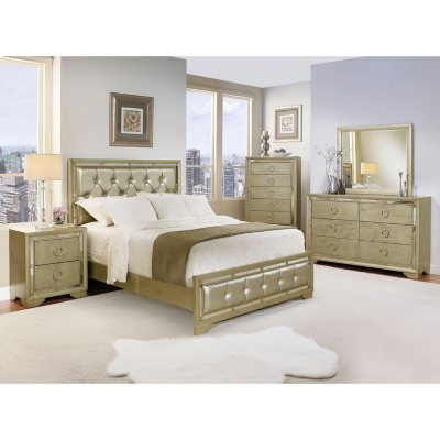 Crystal Gray Leather 6 Piece King Bedroom Furniture Set