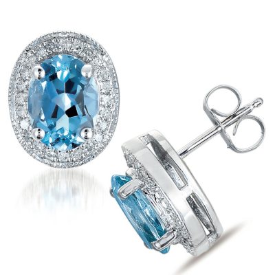 Aquamarine & Diamond Earrings in 14K White Gold - Sam's Club