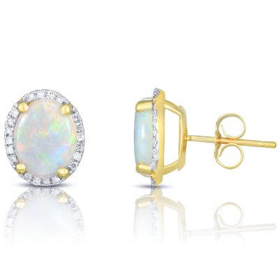 1.5 ct. t.w. Opal & .14 ct. t.w. Diamond Earrings in 14K Yellow Gold ...