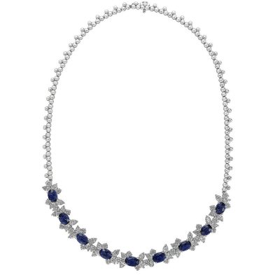 Oval Cut 16.12 CT. T.W. Sapphire Necklace with 10.11 CT. T.W. Diamonds ...