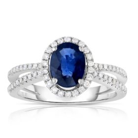 Oval Shaped Sapphire Ring with Diamonds in 14K White Gold - Sam's Club