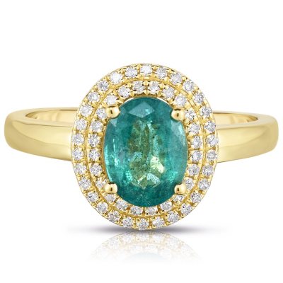 Oval Emerald Ring with Diamonds in 14 Karat Yellow Gold - Sam's Club