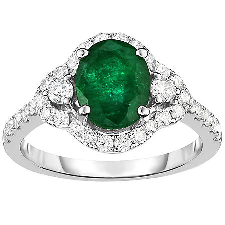 Oval Emerald and 0.60 CT. T.W. Diamond Ring in 14 Karat White Gold ...