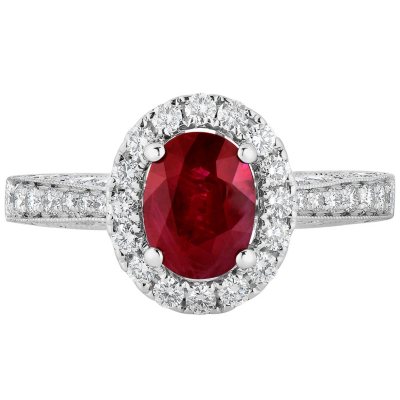 Oval Ruby and 0.50 CT. T.W. Diamond Ring in 18 Karat White Gold - Sam's ...