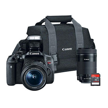 Canon EOS Rebel T6i 24.2MP Digital SLR Bundle with 18-55mm IS STM Lens, 55-250mm IS STM Lens, 32GB SD Card, Camera Bag