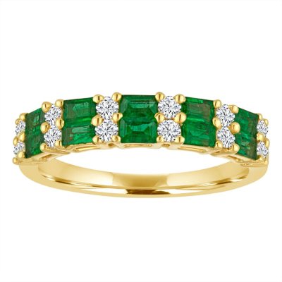 Baguette Emerald and Diamond Ring in 14K Yellow Gold - Sam's Club