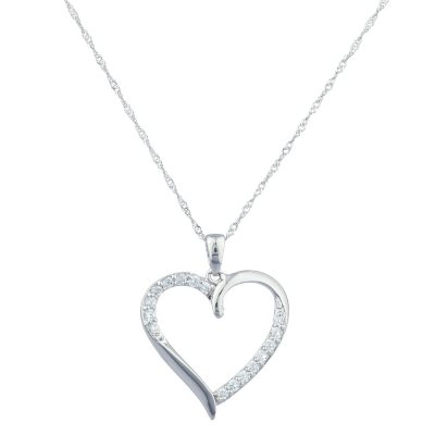 0.22 CT. T.W. Diamond Heart Ribbon Pendant in 14k White Gold (H-I, I1 ...