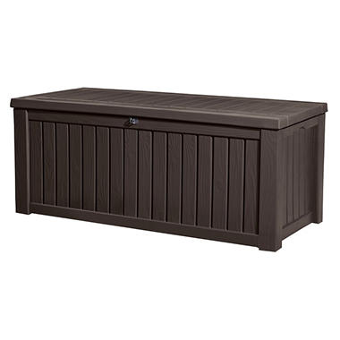 Deck Storage & Hose Storage Sam s Club Keter Rockwood 150 Gallon Outdoor Plastic Storage Box Brown