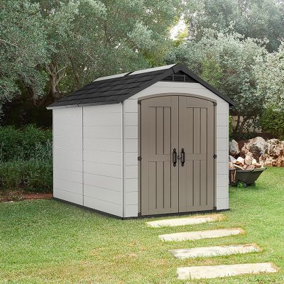 Keter Montfort 7.5' x 11' Resin Outdoor Storage Shed, Gray 