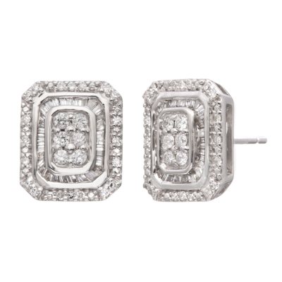 0.50 CT. T.W. Diamond Rectangle Earrings in Sterling Silver (H-I, I1 ...