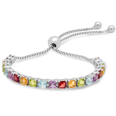 Sterling Silver Multi Princess Cut Gemstone Adjustable Bracelet - Sam's ...