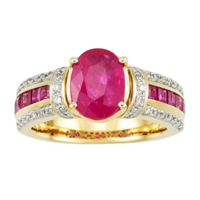 Oval and Square 1.98 CT. T.W. Ruby with Diamond Ring in 14K Yellow Gold ...