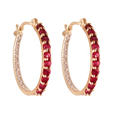 Round Ruby & Diamond Hoop Earrings in 14K Yellow Gold - Sam's Club