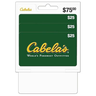 Cabela's $75 Value Gift Cards - 3 x $25 - Sam's Club