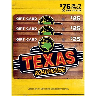 Texas Roadhouse 75 Value Gift Cards 3 X 25