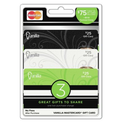 Vanilla MasterCard $75 Value Gift Cards - 3 x $25 - Sam's Club