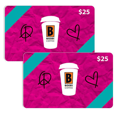 Biggby Coffee $50 Value Gift Cards - 2 x $25 - Sam's Club