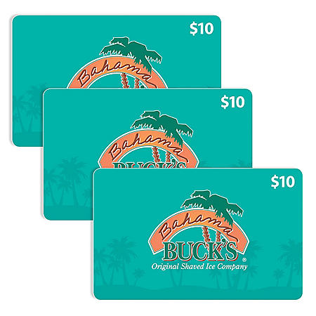 Bahama Bucks $30 Value Gift Cards - 3 x $10 - Sam's Club