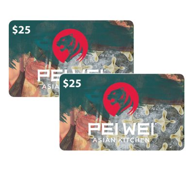 Pei Wei 50 Value Gift Cards 2 X 25