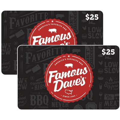 Famous Dave's Bar-B-Que of America $50 Value Gift Cards ...