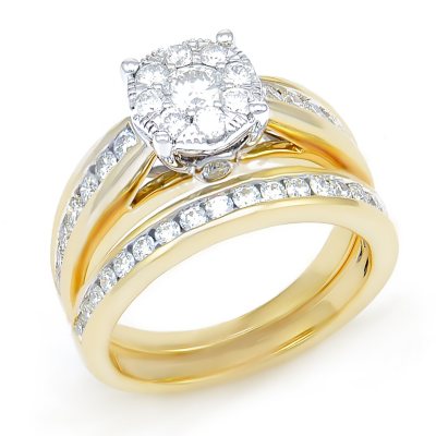 1.29 CT. T.W. Diamond Composite Wedding Ring Set in 14K Yellow Gold I ...