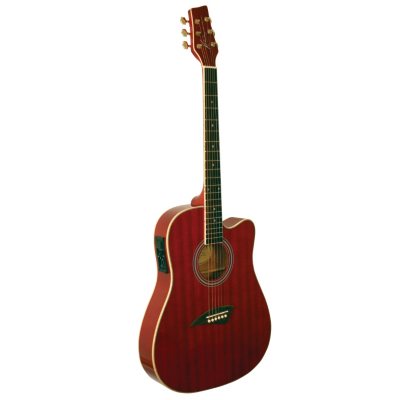 Kona Thin Body Acoustic/Electric Guitar with High Gloss Transparent Red ...